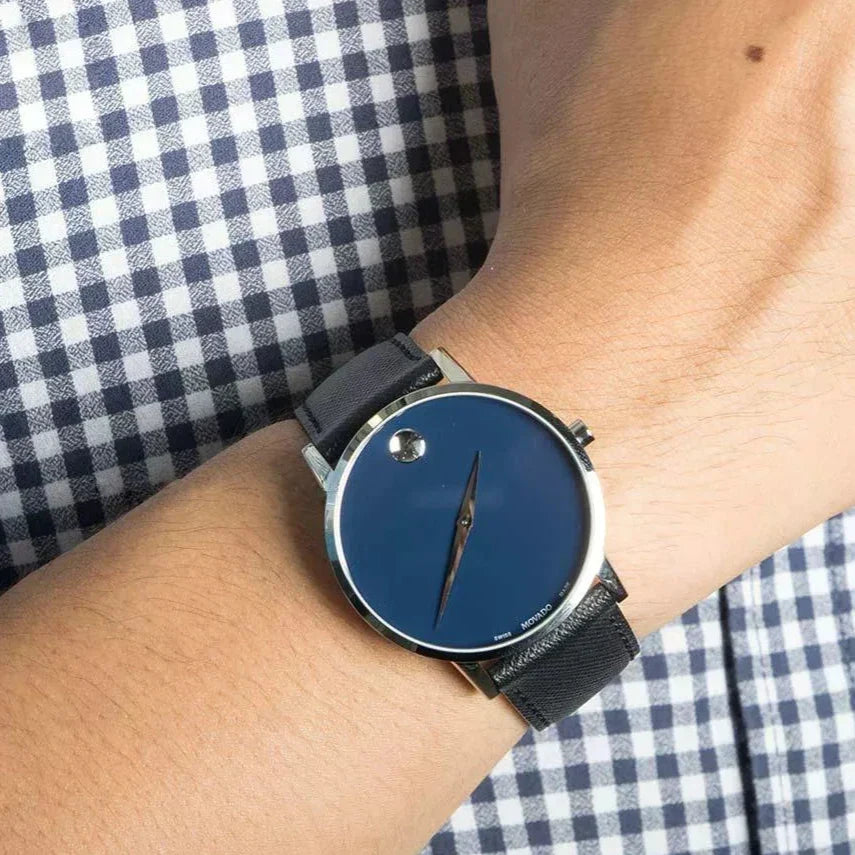  Shop Authentic Movado Museum Classic Blue Dial Black Leather Strap Watch for Men - 0607197 - Luxxuri