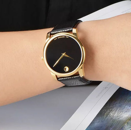  Shop Authentic Movado Museum Black Dial Black Leather Strap Watch For Men - 0607014 - Luxxuri