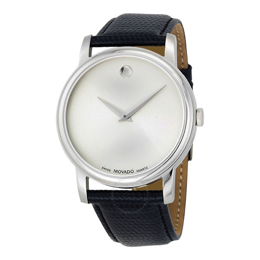  Shop Authentic Movado Museum Quartz Silver Dial Black Leather Strap Watch For Men - 2100001 - Luxxuri