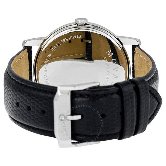 Shop Authentic Movado Museum Quartz Silver Dial Black Leather Strap Watch For Men - 2100001 - Luxxuri