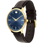 Shop Authentic Movado Ultra Slim Blue Dial Brown Leather Strap Watch For Men - 0607088 - Luxxuri