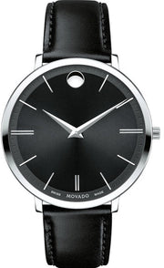 Shop Authentic Movado Ultra Slim Black Dial Black Leather Strap Watch For Women - 0607090 - Luxxuri