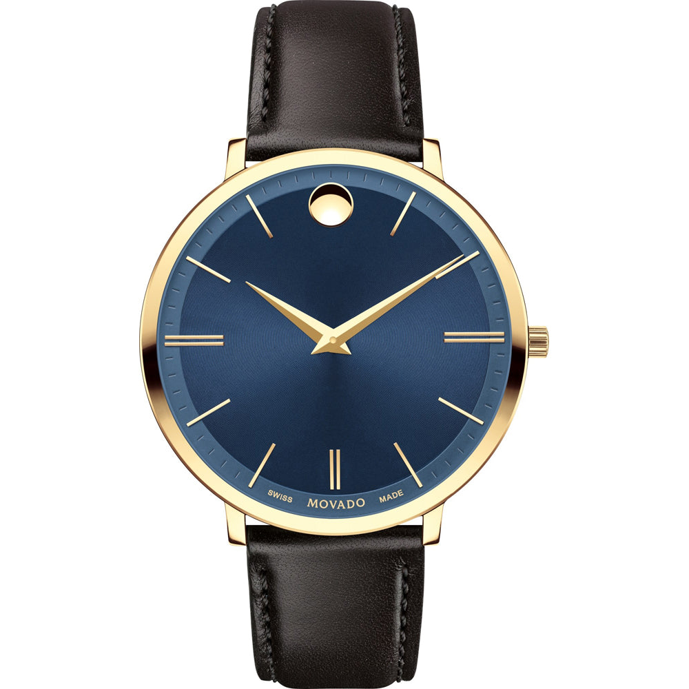  Shop Authentic Movado Ultra Slim Blue Dial Brown Leather Strap Watch For Women - 0607092 - Luxxuri