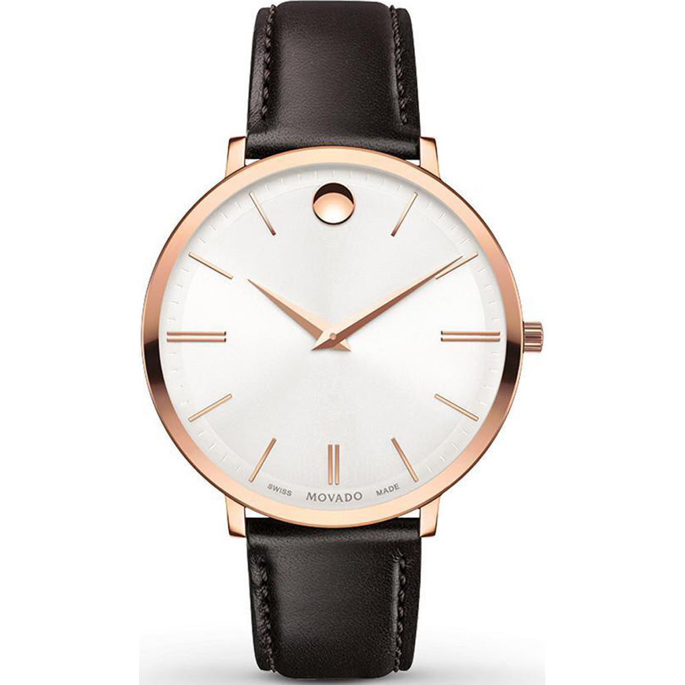  Shop Authentic Movado Ultra Slim Silver Dial Brown Leather Strap Watch For Women - 0607093 - Luxxuri