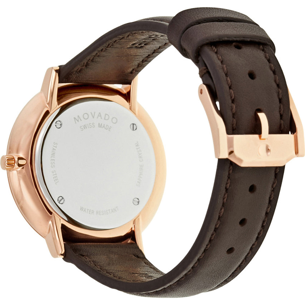  Shop Authentic Movado Ultra Slim Silver Dial Brown Leather Strap Watch For Women - 0607093 - Luxxuri