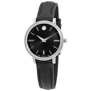  Shop Authentic Movado Ultra Slim Black Dial Black Leather Strap Watch For Women - 0607094 - Luxxuri