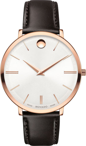  Shop Authentic Movado Ultra Slim Silver Dial Brown Leather Strap Watch For Women - 0607093 - Luxxuri