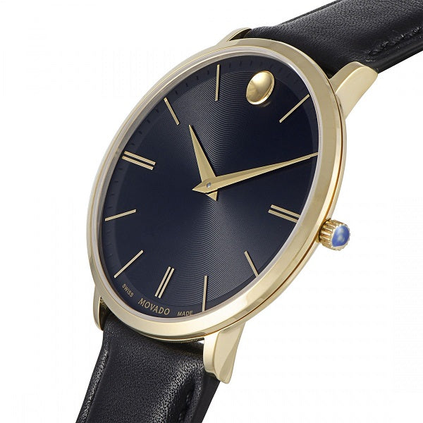  Shop Authentic Movado Ultra Slim Black Dial Black Leather Strap Watch For Men - 0607087 - Luxxuri