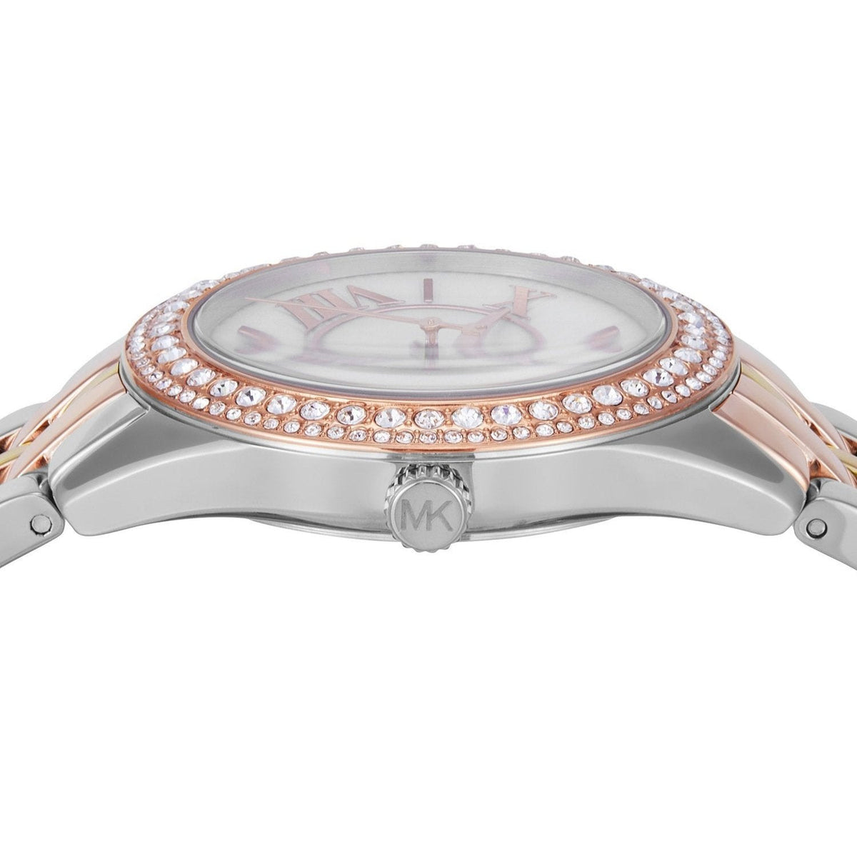  Shop Authentic Michael Kors Harlowe Three-Hand Mother of Pearl White Dial Tri Tone Steel Strap Watch for Women - MK4846 - Luxxuri