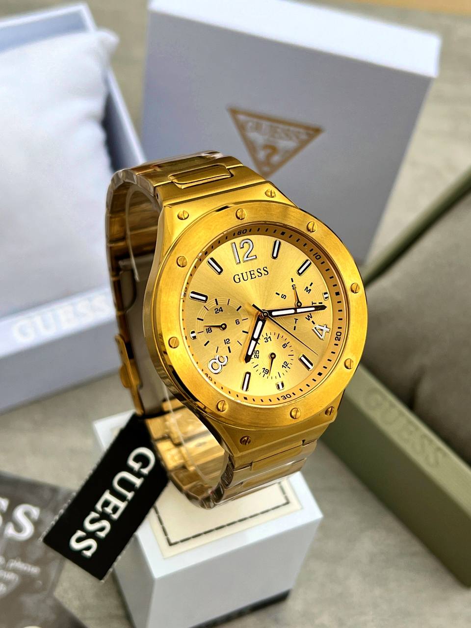  Shop Authentic Guess Scope Gold Dial Gold Steel Strap Watch for Men - GW0454G2 - Luxxuri