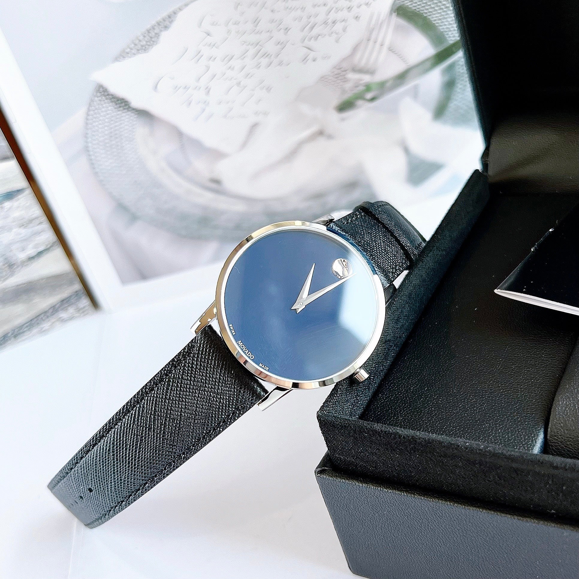  Shop Authentic Movado Museum Classic Blue Dial Black Leather Strap Watch for Men - 0607197 - Luxxuri