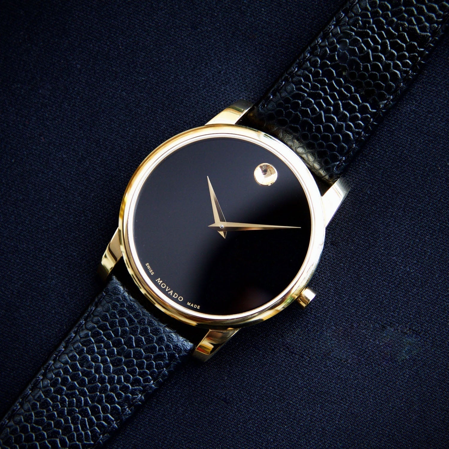  Shop Authentic Movado Museum Black Dial Black Leather Strap Watch For Men - 0607014 - Luxxuri