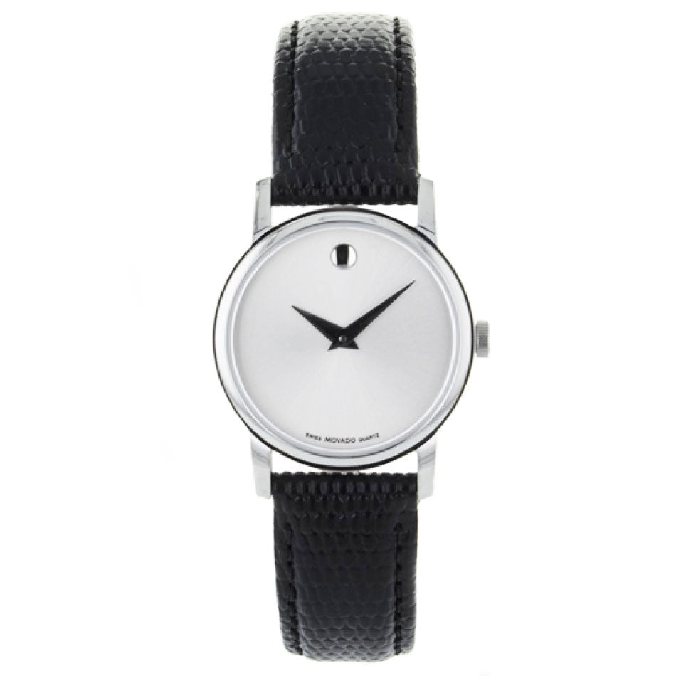  Shop Authentic Movado Museum Silver Dial Black Leather Strap Watch For Women - 2100003 - Luxxuri