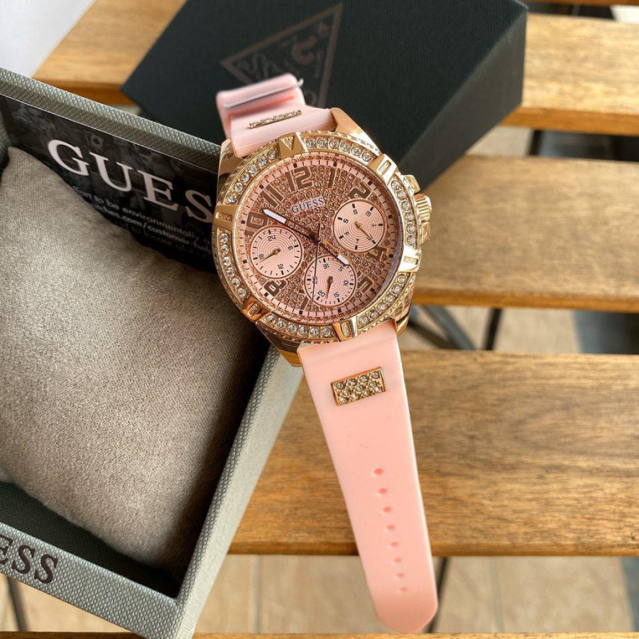  Shop Authentic Guess Frontier Diamonds Rose Gold Dial Pink Rubber Strap Watch For Women - W1160L5 - Luxxuri