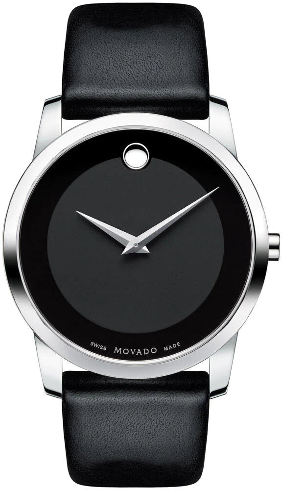  Shop Authentic Movado Museum Black Dial Black Leather Strap Watch For Men - 606502 - Luxxuri