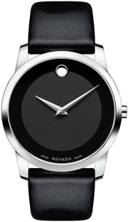  Shop Authentic Movado Museum Black Dial Black Leather Strap Watch For Men - 606502 - Luxxuri