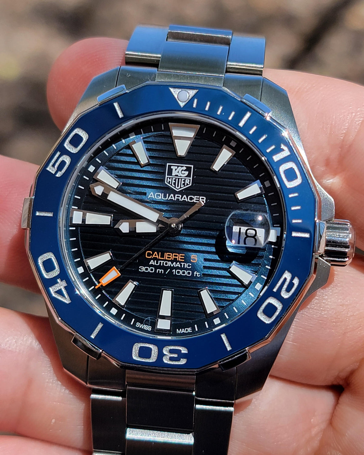  Shop Authentic Tag Heuer Aquaracer Calibre 5 Blue Dial Silver Steel Strap Watch for Men - WAY211C.BA0928 - Luxxuri