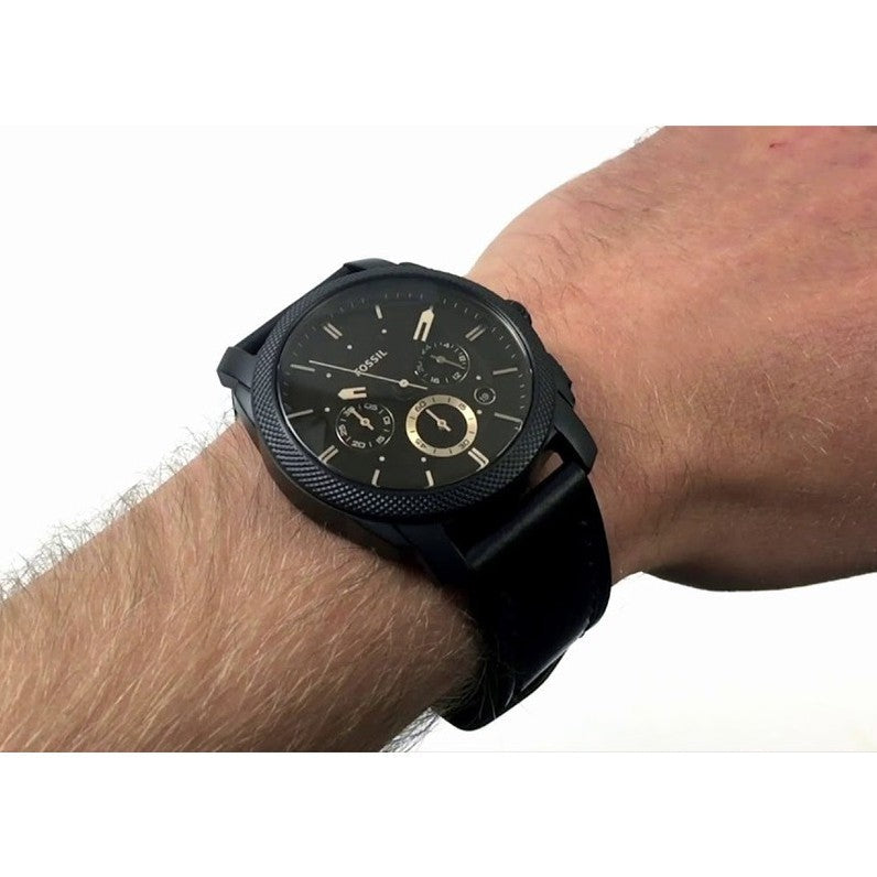  Shop Authentic Fossil Machine Chronograph Black Dial Black Leather Strap Watch for Men - FS5586 - Luxxuri
