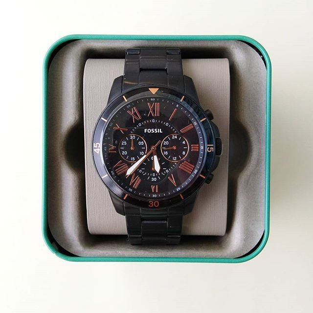 Shop Authentic Fossil Grant Sport Chronograph Black Dial Black Steel Strap Watch for Men - FS5374 - Luxxuri