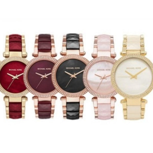  Shop Authentic Michael Kors Parker Mother of Pearl Red Dial Two Tone Steel Strap Watch for Women - MK6427 - Luxxuri