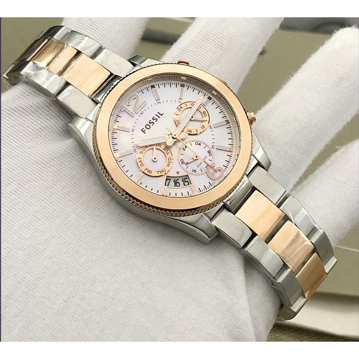  Shop Authentic Fossil Perfect Boyfriend Mother of Pearl Dial Two Tone Steel Strap Watch for Women - ES4135 - Luxxuri