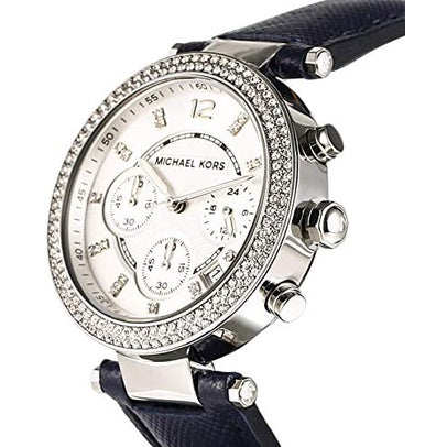  Shop Authentic Michael Kors Parker White Dial Navy Blue Leather Strap Watch for Women - MK2293 - Luxxuri