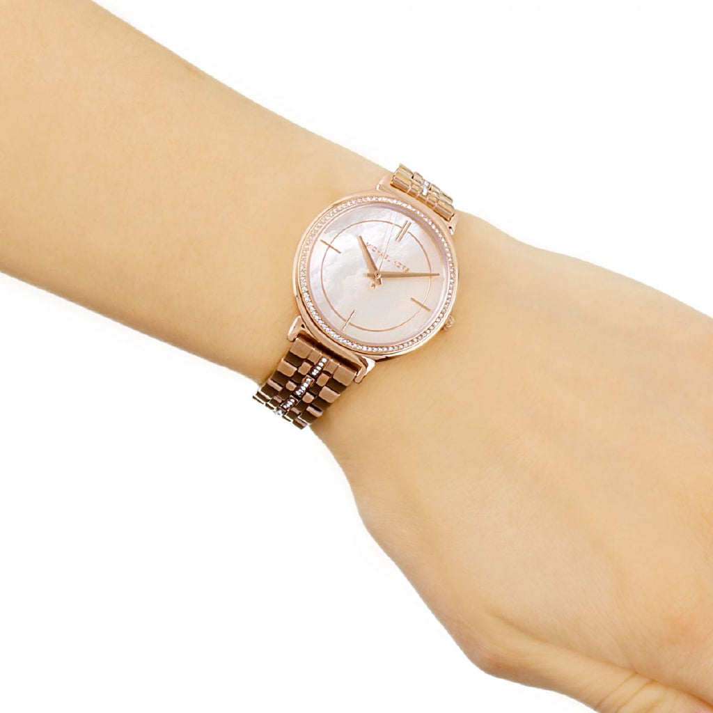  Shop Authentic Michael Kors Cinthia Mother of Pearl Rose Gold Dial Rose Gold Steel Strap Watch for Women - MK3643 - Luxxuri