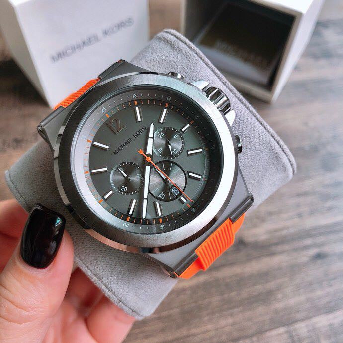  Shop Authentic Michael Kors Dylan Chronograph Grey Dial Orange Rubber Strap Watch for Men - MK8296 - Luxxuri