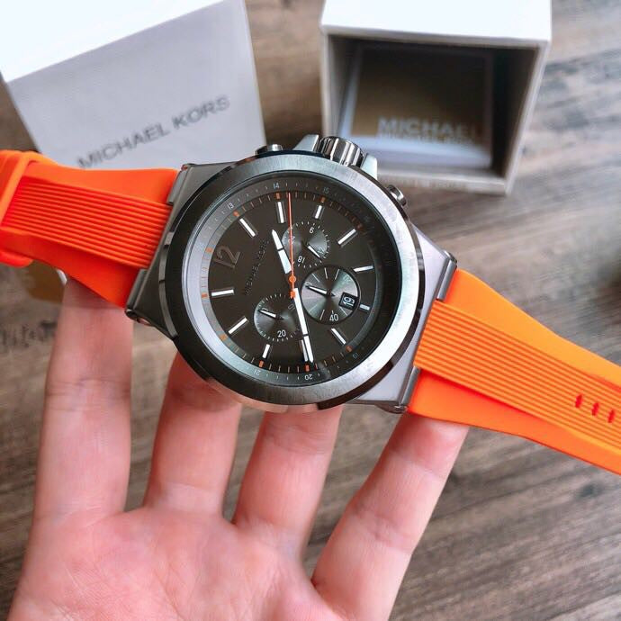  Shop Authentic Michael Kors Dylan Chronograph Grey Dial Orange Rubber Strap Watch for Men - MK8296 - Luxxuri