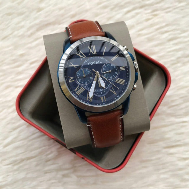  Shop Authentic Fossil Grant Chronograph Blue Dial Brown Leather Strap Watch for Men - FS5151 - Luxxuri