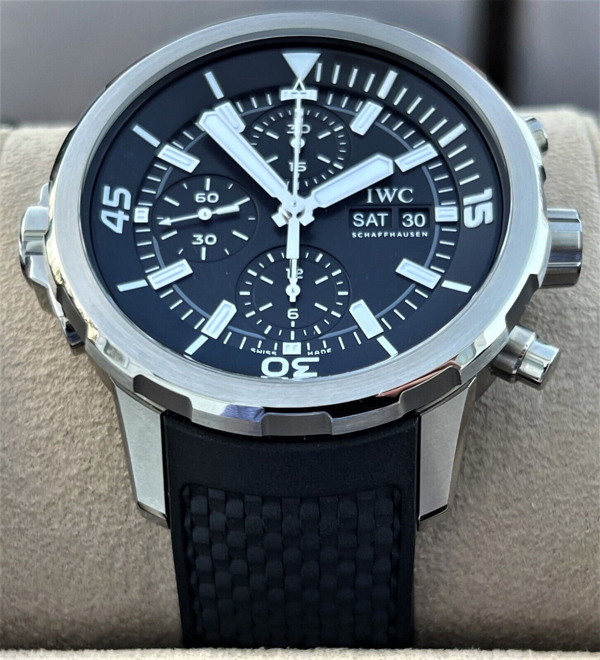  Shop Authentic IWC Aquatimer Chronograph Black Dial Black Leather Strap Watch for Men - IW376803 - Luxxuri