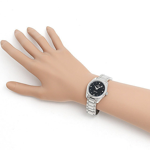  Shop Authentic Omega Seamaster Aqua Terra Quartz Diamond Black Dial Silver Steel Strap Watch for Women - 220.10.28.60.51.001 - Luxxuri