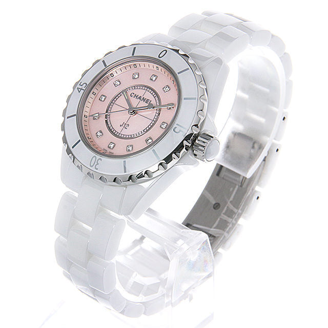  Shop Authentic Chanel J12 Quartz Diamonds Pink Dial White Steel Strap Watch for Women - J12 H5513 - Luxxuri
