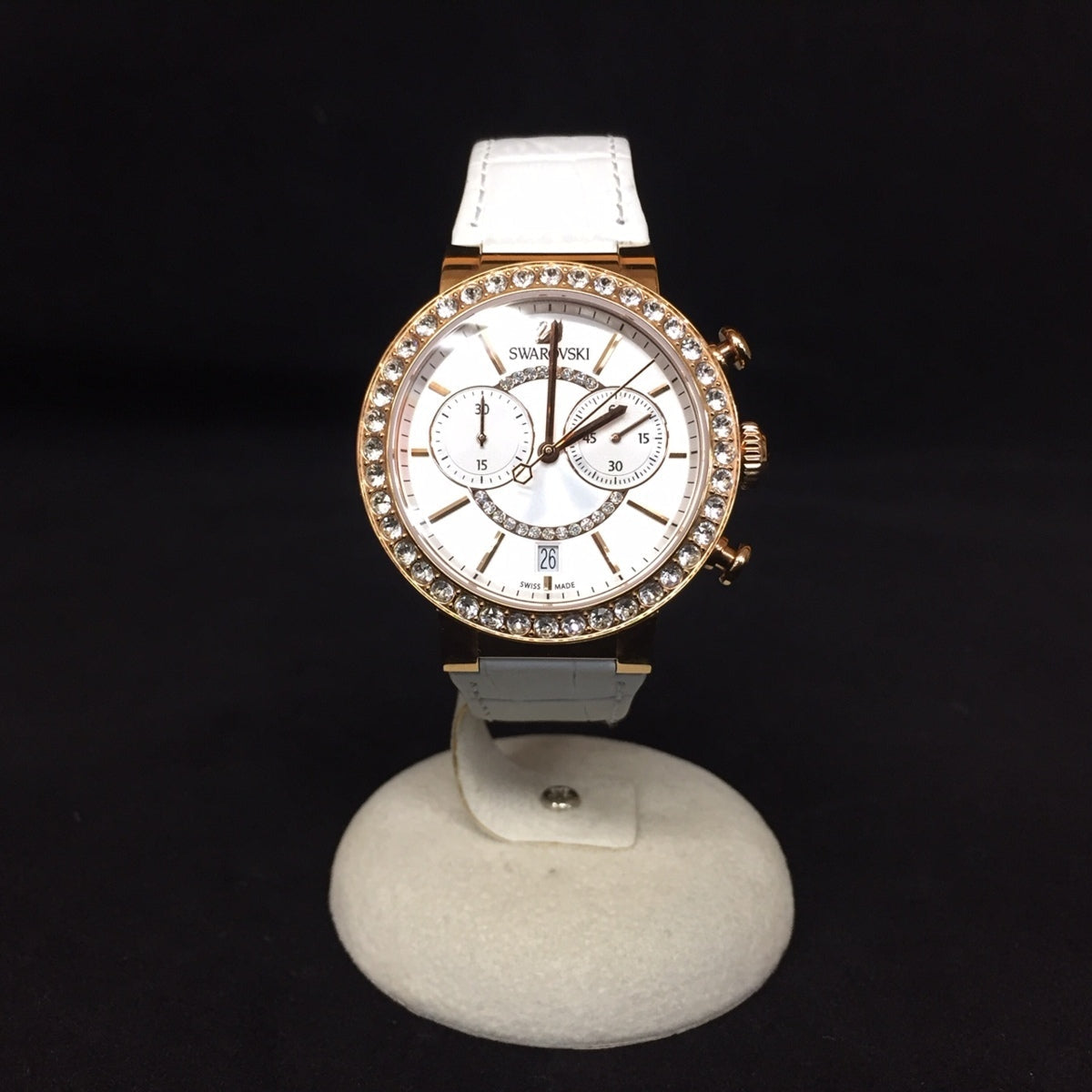  Shop Authentic Swarovski Citra Sphere Chrono White Dial White Leather Strap Watch for Women - 5080602 - Luxxuri