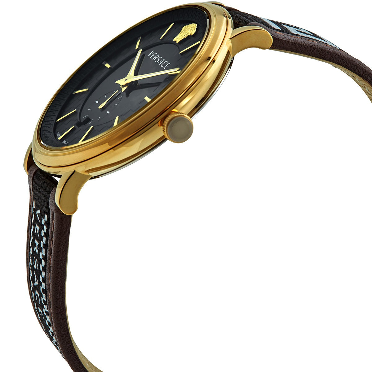  Shop Authentic Versace V-Circle Quartz Black Dial Brown Leather Strap Watch for Men - VEBQ01619 - Luxxuri