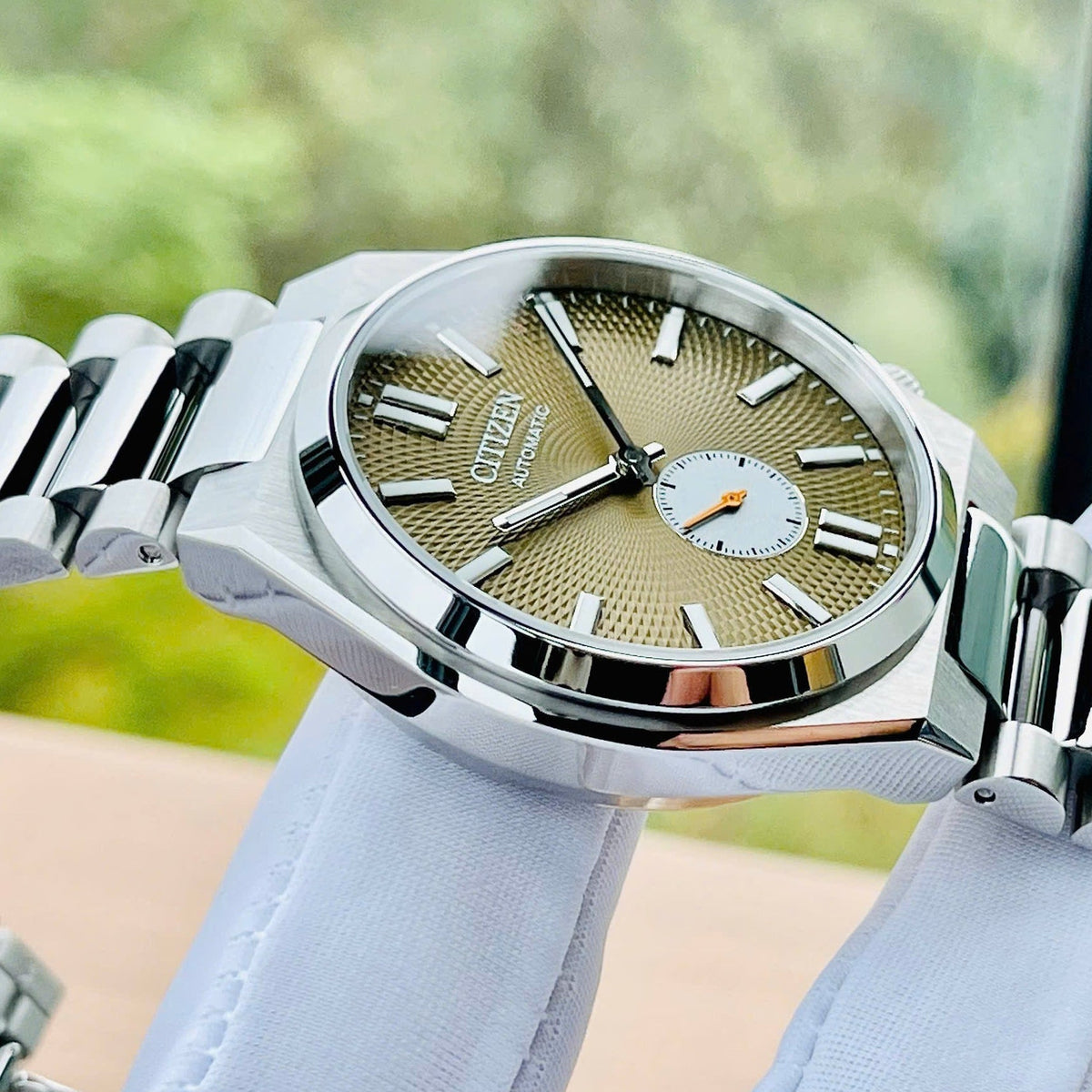  Shop Authentic Citizen Tsuyosa Automatic Titanium Yellow Dial Silver Steel Strap Watch For Men - NK5010-51X - Luxxuri