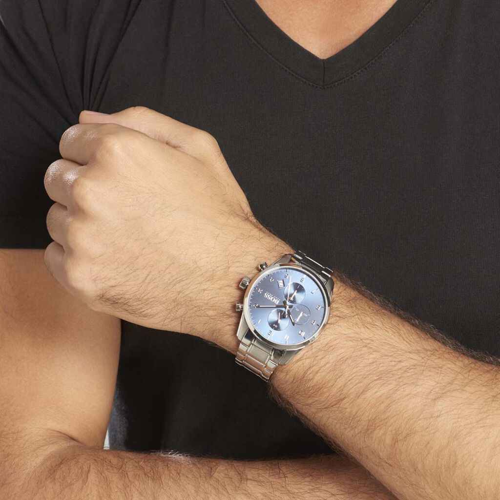  Shop Authentic Hugo Boss Skymaster Blue Dial Silver Steel Strap Watch for Men - 1513784 - Luxxuri