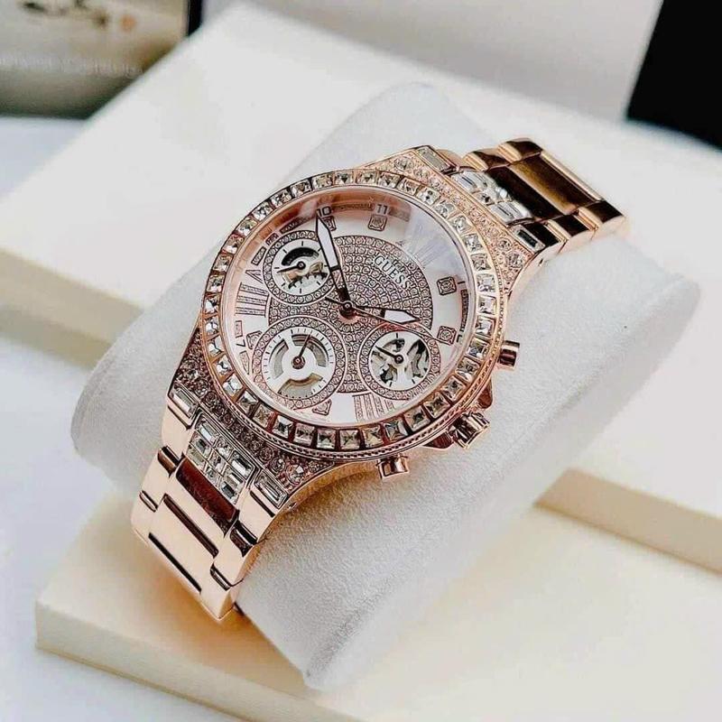  Shop Authentic Guess Moonlight Multi Function Diamonds White Dial Rose Gold Steel Strap Watch for Women - GW0320L3 - Luxxuri