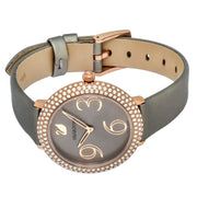 Shop Authentic Swarovski Crystal Frost Grey Dial Grey Leather Strap Watch for Women - 5484067 - Luxxuri