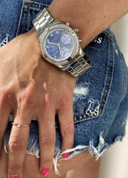  Shop Authentic Guess Confetti Diamonds Blue Dial Silver Steel Strap Watch for Women - W0774L6 - Luxxuri