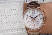  Shop Authentic Michael Kors Sofie Chronograph Mother of Pearl White Dial Rose Gold Steel Strap Watch For Women - MK6576 - Luxxuri