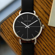  Shop Authentic Calvin Klein Even Black Dial Black Leather Strap Watch for Women  - K7B231CZ - Luxxuri