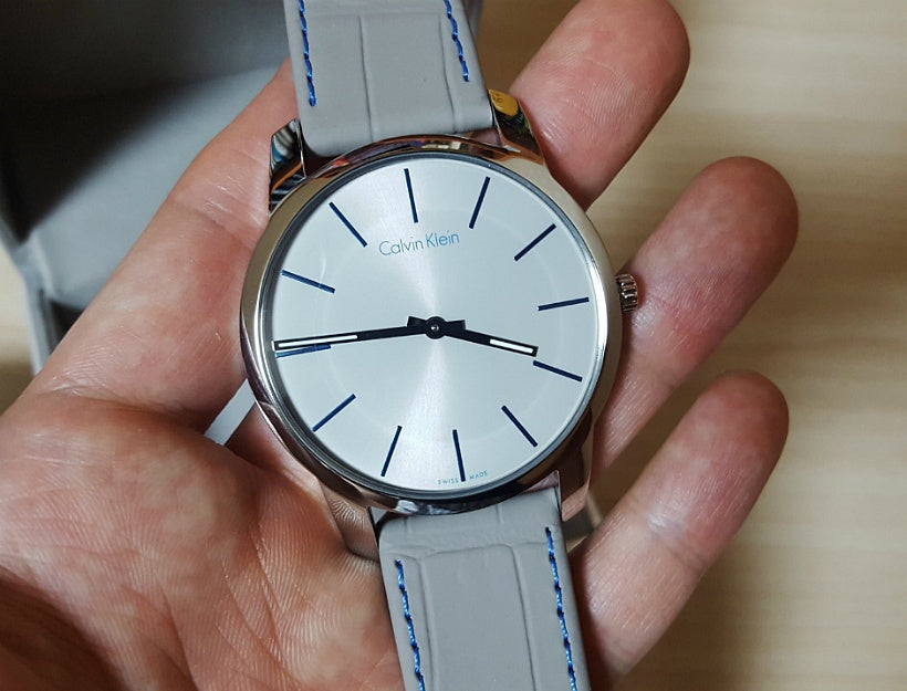  Shop Authentic Calvin Klein City Silver Dial Grey Leather Strap Watch for Men - K2G211Q4 - Luxxuri