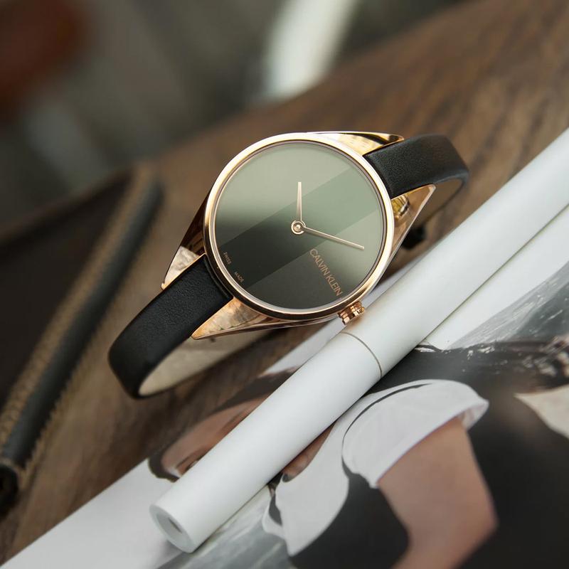 Shop Authentic Calvin Klein Rebel Black Dial Black Leather Strap Watch for Women - K8P236C1 - Luxxuri