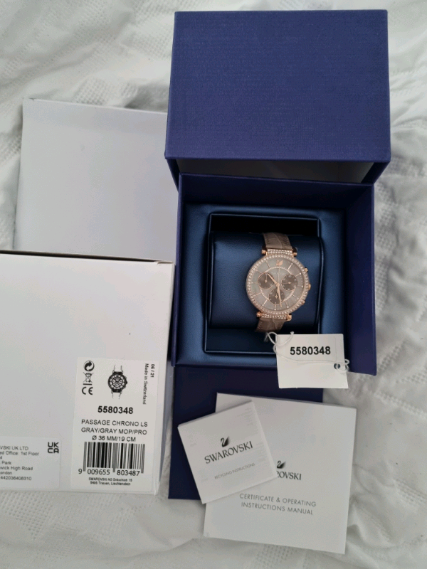  Shop Authentic Swarovski Passage Chrono Grey Dial Grey Leather Strap Watch for Women - 5580348 - Luxxuri