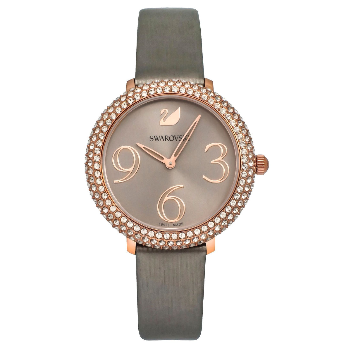  Shop Authentic Swarovski Crystal Frost Grey Dial Grey Leather Strap Watch for Women - 5484067 - Luxxuri