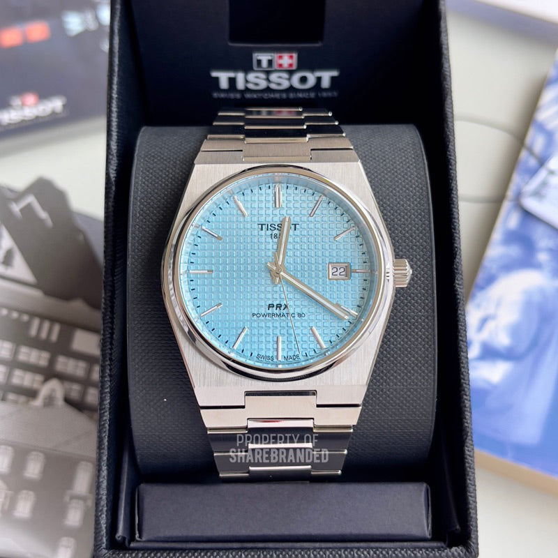  Shop Authentic Tissot PRX Powermatic 80 Ice Blue Tiffany Dial Silver Steel Strap Watch for Men - T137.407.11.351.00 - Luxxuri