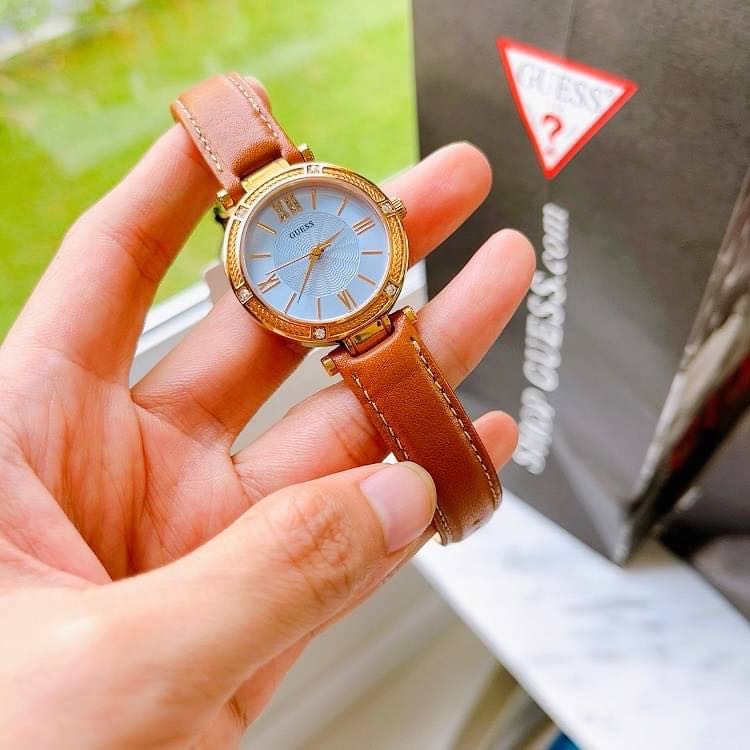  Shop Authentic Guess Park Avenue Blue Dial Brown Leather Strap Watch for Women - W0838L2 - Luxxuri