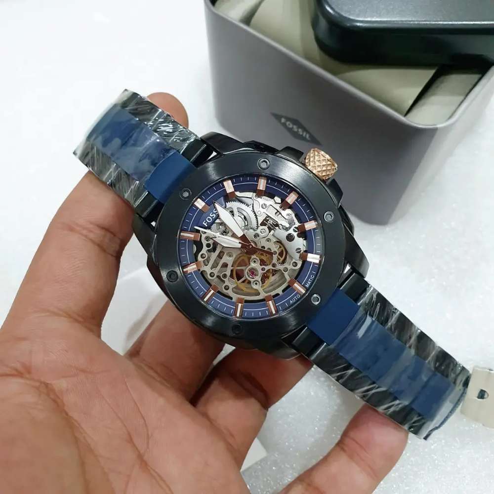  Shop Authentic Fossil Modern Machine Automatic Skeleton Blue Dial Two Tone Steel Strap Watch for Men - ME3133 - Luxxuri