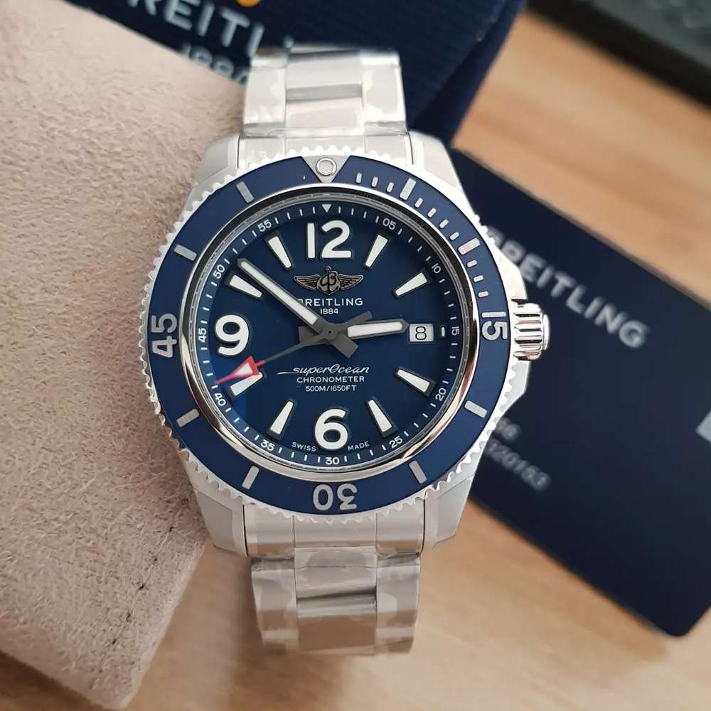  Shop Authentic Breitling Superocean Automatic 42mm Blue Dial Silver Steel Strap Watch for Men - A17366D81C1A1 - Luxxuri